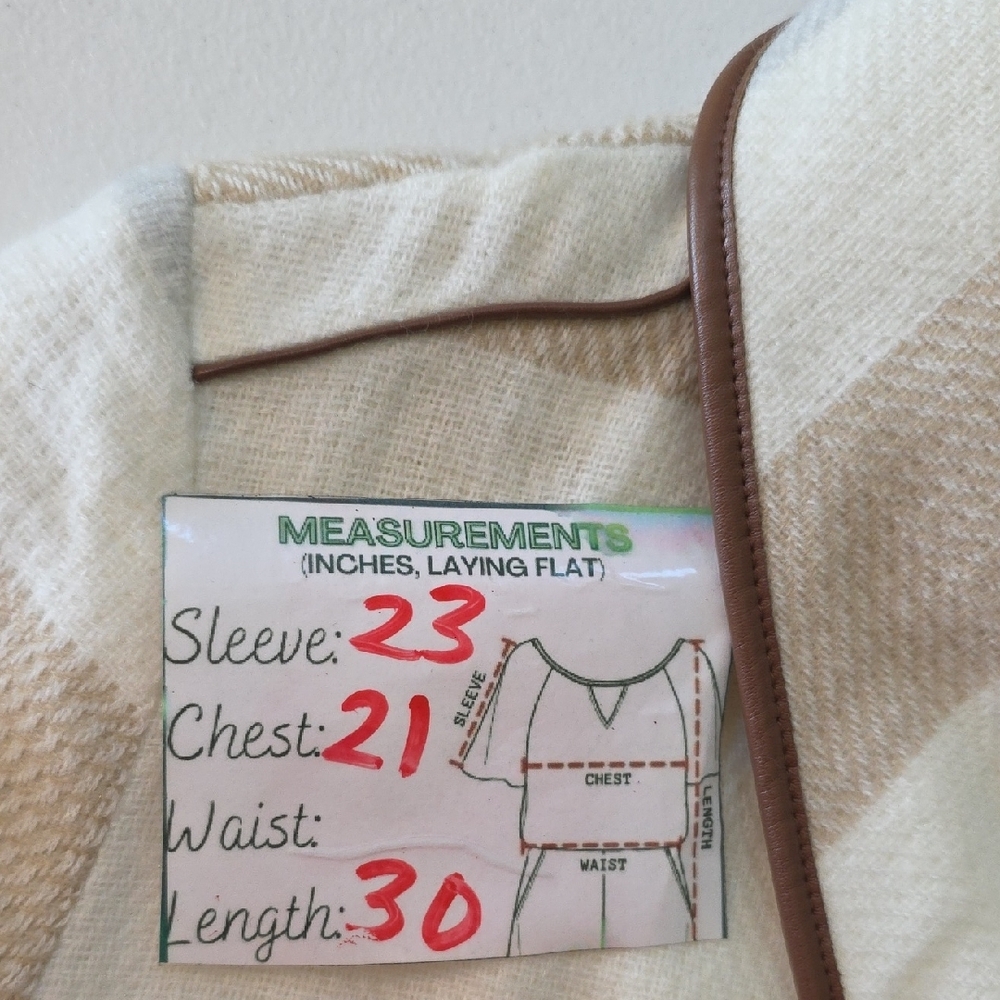 Chico's White Striped Cream Shawl-Collar Belted Blanket Jacket with Navy Beige - Picture 11 of 13